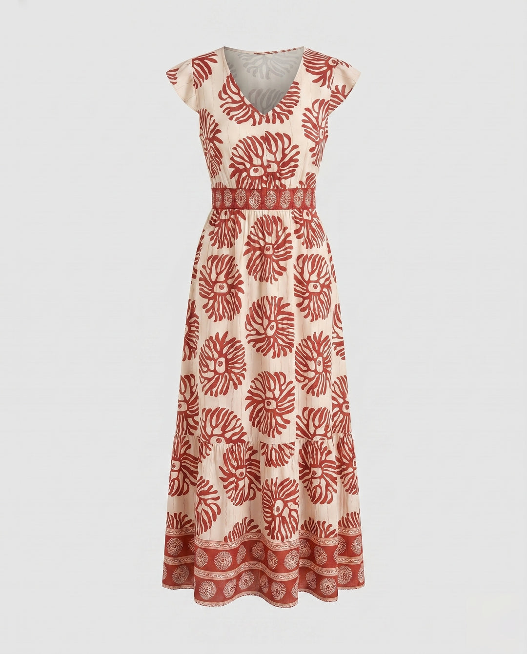 Damen Maxikleid mit floralem Muster und teilbarem Rock