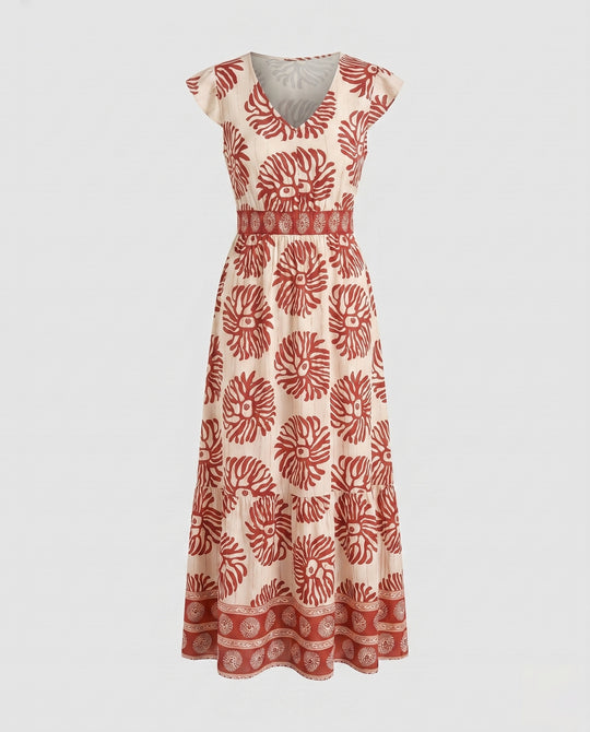 Damen Maxikleid mit floralem Muster und teilbarem Rock
