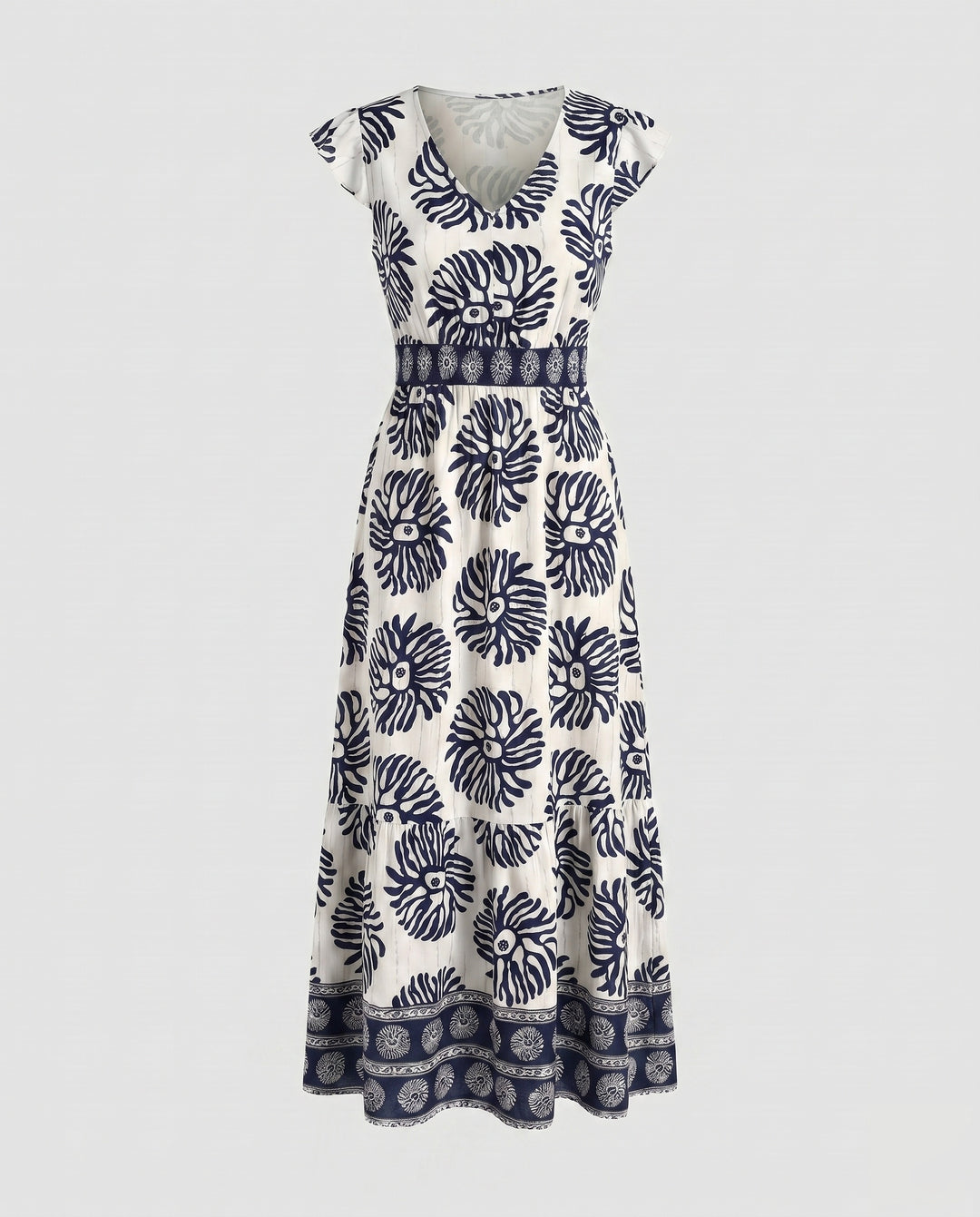 Damen Maxikleid mit floralem Muster und teilbarem Rock