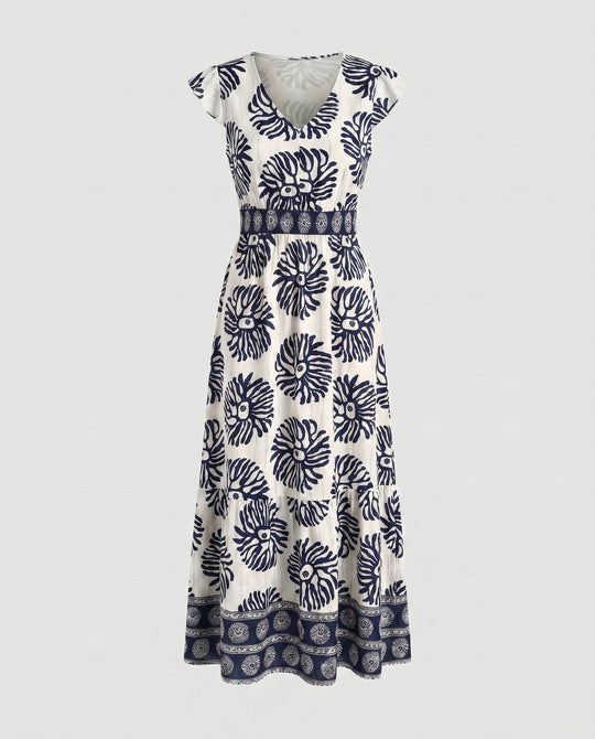 Damen Maxikleid mit floralem Muster und teilbarem Rock