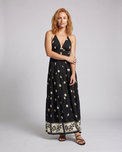 Damen Maxikleid mit floralem Muster und tiefem Ausschnitt