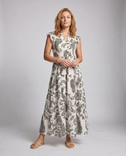 Damen Maxikleid mit floralem Paisleymuster und elegantem V-Ausschnitt