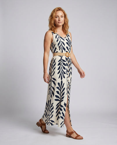 Damen Maxikleid mit floralem Schnitt und schickem Knopfdesign