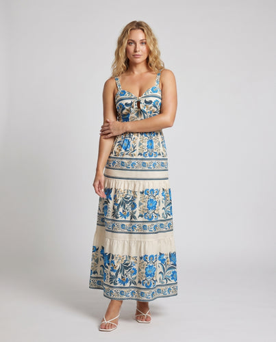 Damen Maxikleid mit floralen Mustern und romantischen Rüschen