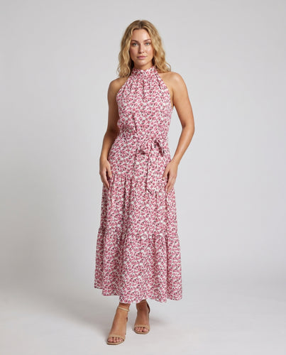 Damen Maxikleid mit hochgeschlossenem Schnitt und floralen Mustern