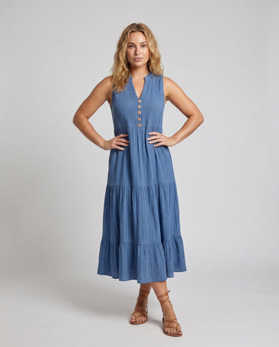 Damen Maxikleid mit Knopfdetail und lässigem V-Ausschnitt