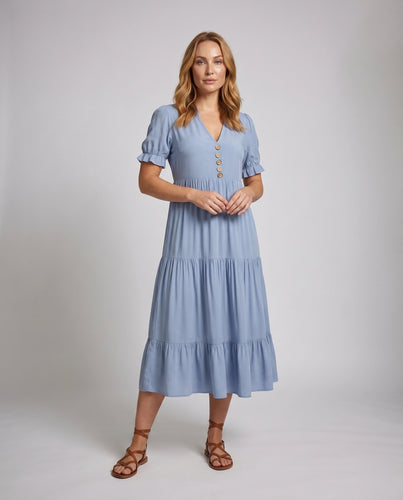 Damen Maxikleid mit Knopfleiste und Rüschendetails