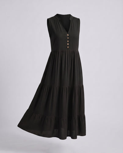 Damen Maxikleid mit Knopfleiste und voluminösem Rock