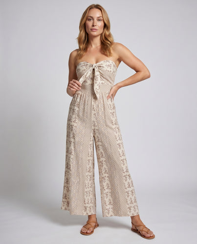 Damen Maxikleid mit lässigem Bandeau-Ausschnitt und floralem Design