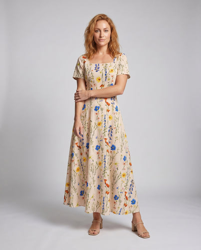 Damen Maxikleid mit quadratischem Ausschnitt und floralem Muster