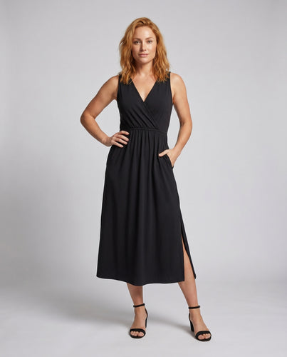 Damen maxilange Wickelkleid mit seitlichem Schlitz und elastischem Taillengürtel