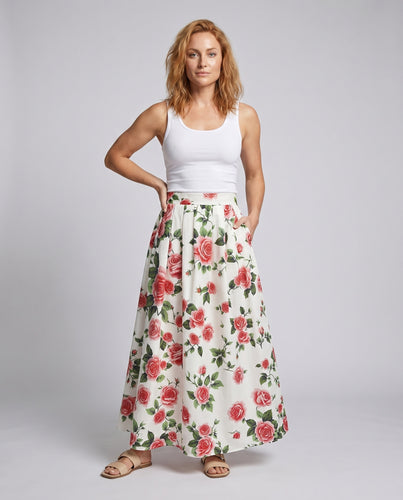 Damen Maxirock mit floralem Design und ausgestelltem Schnitt