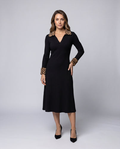 Damen Midi-Kleid mit animalischem Kragen