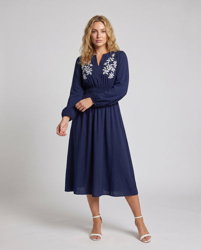 Damen Midikleid mit floralen Stickereien