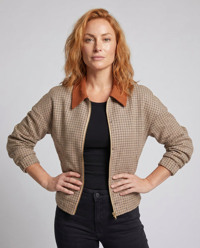 Damen modische Karojacke mit kontrastierendem Kragen