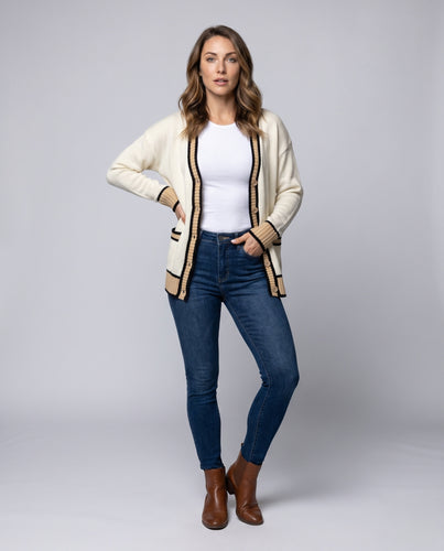 Damen modische Strickjacke mit Kontrastdetails