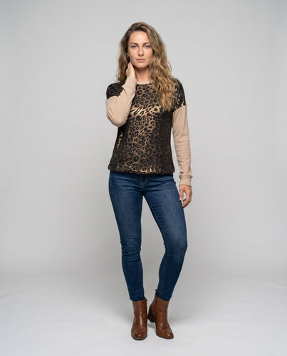 Damen modisches Oversized-T-Shirt mit tierischen Mustern und langen Ärmel
