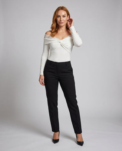 Damen Oberteil mit transparenter Spitzenverarbeitung und raffiniertem Wickeldesign
