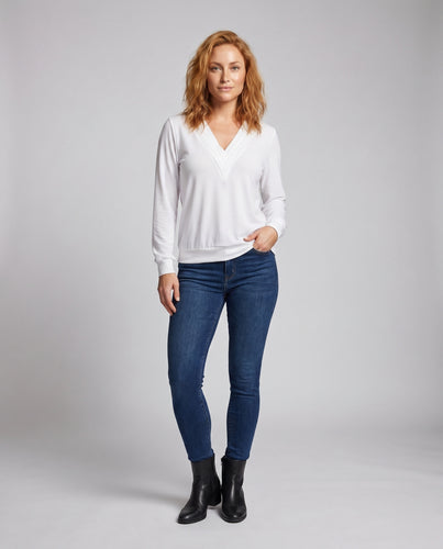 Damen Oversized V-Ausschnitt Bluse mit langen Ärmeln
