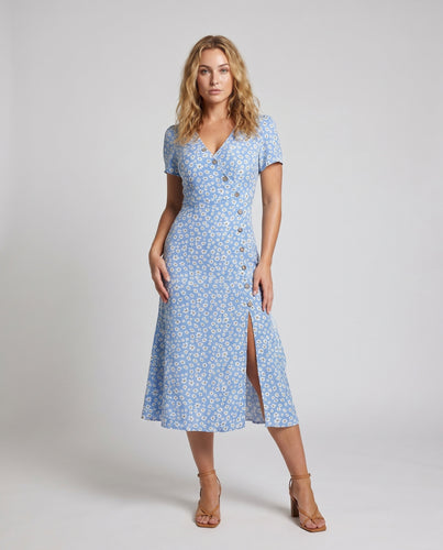 Damen Sommerkleid mit Knopfdetails und floralem Muster