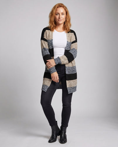 Damen Strickjacke mit stylischem Streifenmuster und übergroßem Schnitt