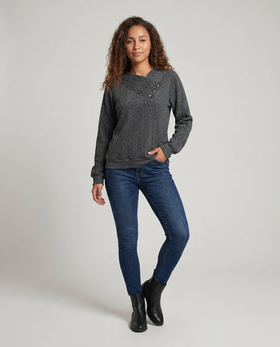 Damen Strickpullover mit diagonaler Knopfverzierung und strukturierter Oberfläche