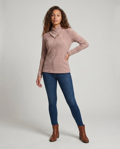 Damen Strickpullover mit eleganter Kragenstruktur und dekorativen Knopfdetails