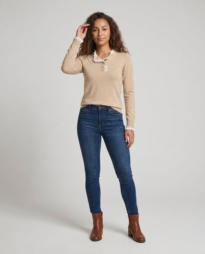 Damen Strickpullover mit eleganter Spitzenverzierung