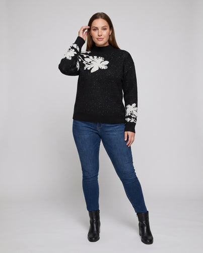 Damen Strickpullover mit floralen Akzenten