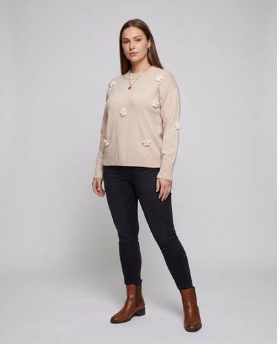 Damen Strickpullover mit floralen Applikationen und lässigem Schnitt