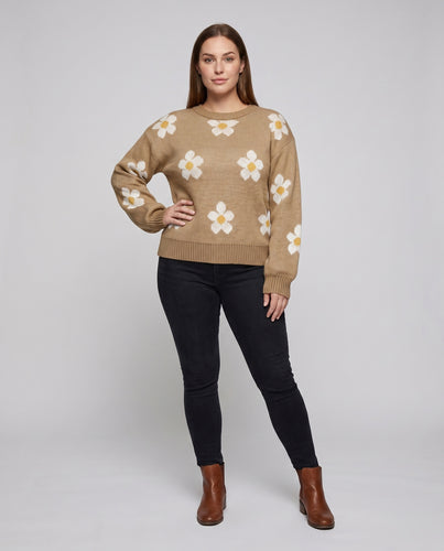 Damen Strickpullover mit floralen Mustern und lässiger Passform