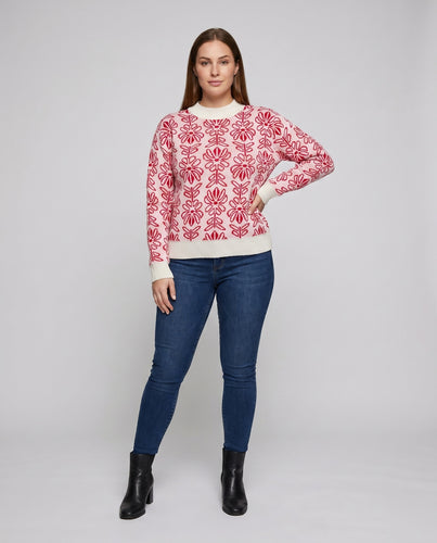 Damen Strickpullover mit floraler Stickerei
