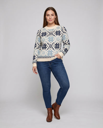 Damen Strickpullover mit geometrischem Muster und hohem Kragen