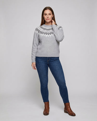 Damen Strickpullover mit grafischem Muster und Rundhalsausschnitt
