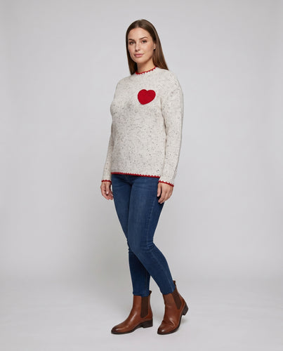 Damen Strickpullover mit Herzapplikation und lässigem Schnitt