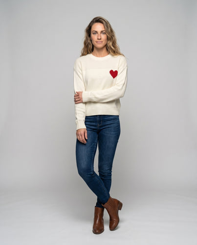 Damen Strickpullover mit Herzmotiv und modernen Akzenten