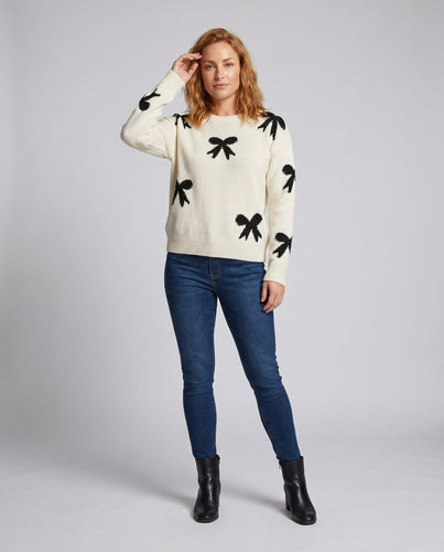 Damen Strickpullover mit verspieltem Schleifenmotiv und lässigem Schnitt