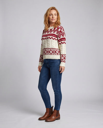Damen Strickpullover mit winterlichem Mustermix und weichem Mohairanteil