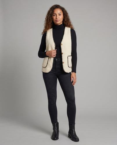 Damen Strickweste mit Kontrastnähten und praktischen Taschen