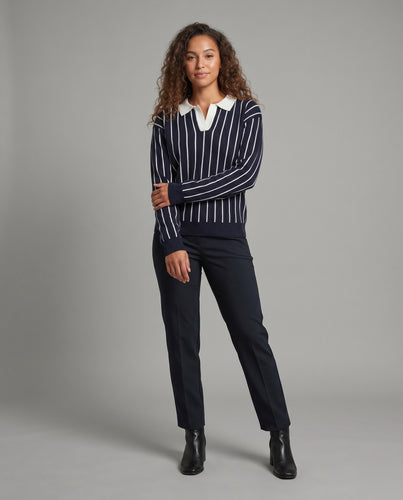 Damen stylisches Strickoberteil mit klassischem Kragen und Streifenmuster