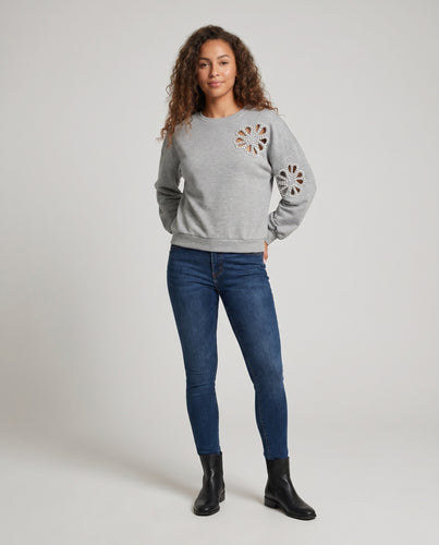 Damen Sweatshirt mit dekorativen Perlenakzenten