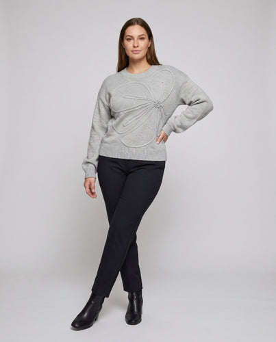 Damen Sweatshirt mit elegantem Blumenstickereinsatz