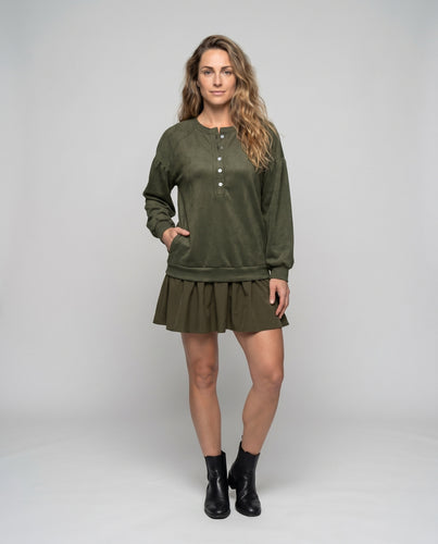 Damen Sweatshirt mit Puffärmeln und Knopfverschluss