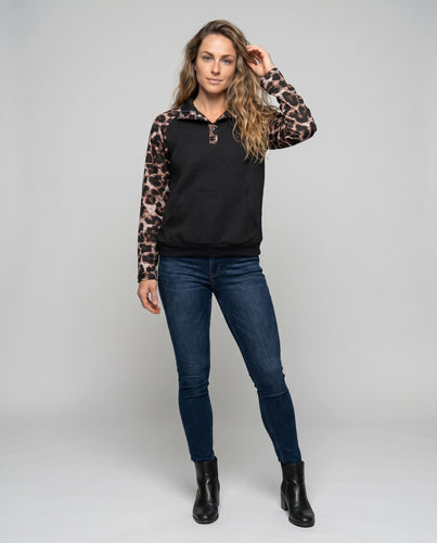 Damen Sweatshirt mit tierischem Muster und modernem Stehkragen