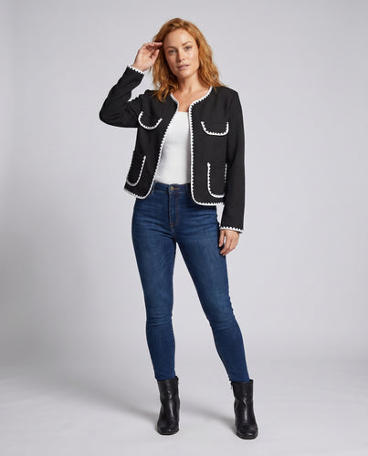 Damen trendige Strukturjacke mit kontrastierenden Details