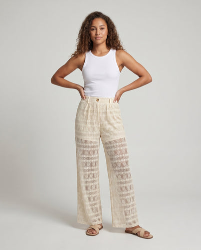 Damen weit geschnittene Palazzo-Hose aus Spitze