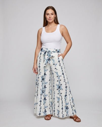 Damen weite Palazzo-Hose mit floralem Design und Taillengürtel