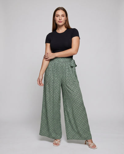 Damen Weite Pluderhose mit floralem Muster und eleganter Taillenbindung