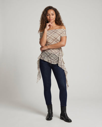Damen asymmetrische Bluse mit kariertem Muster