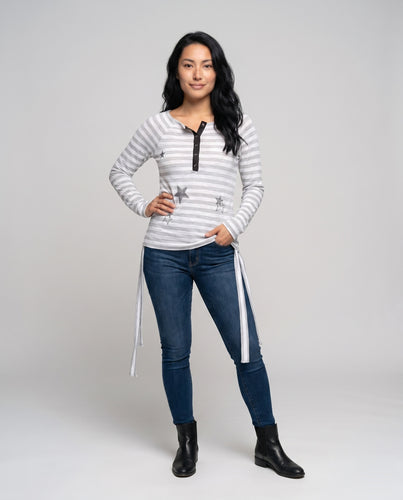 Damen asymmetrisches Langarmshirt mit innovativem Wickel-Design